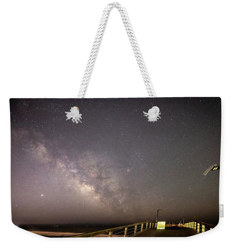 Oak Island Weekender Tote Bag featuring the photograph Stars at the Pier by Nick Noble