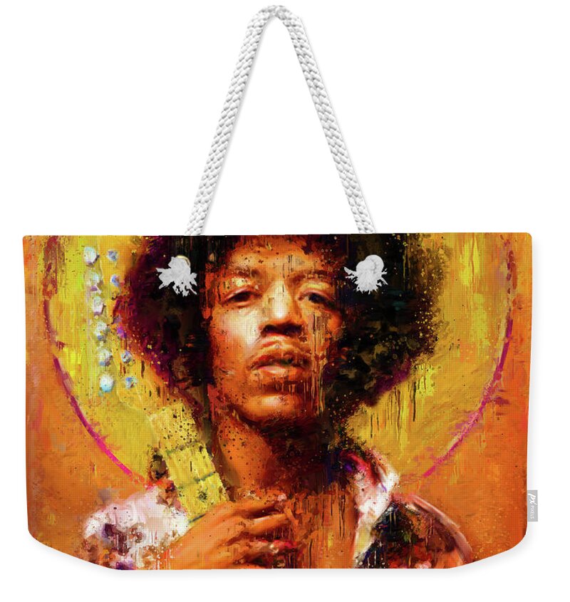 Star Icons Weekender Tote Bag featuring the painting Star Icons Jimi Hendrix by Vart by Vart