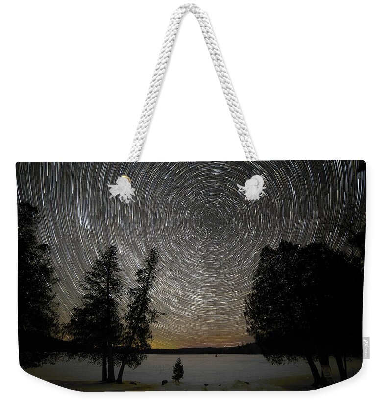 Stars Weekender Tote Bag featuring the photograph Star Trails Over Lake George 1 by John Meader