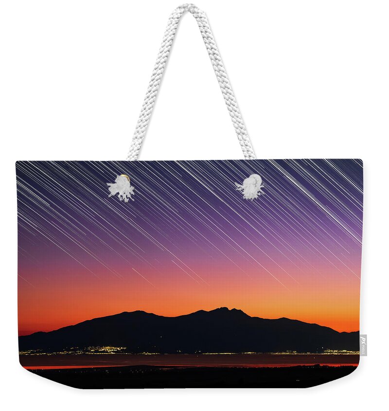 Mount Olympus Weekender Tote Bag featuring the photograph Star Trails over Mount Olympus in Greece by Alexios Ntounas
