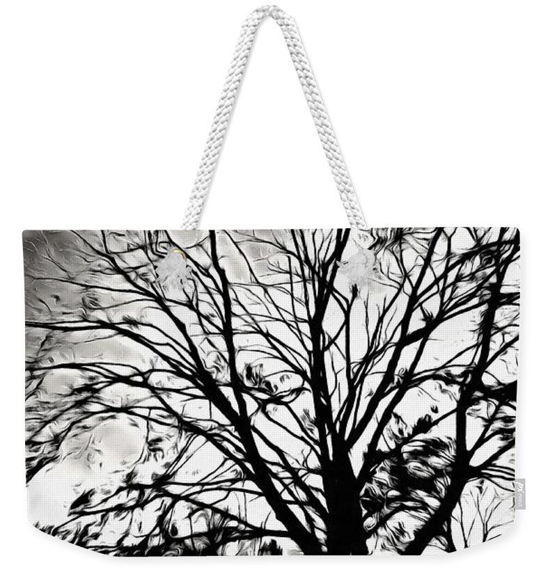Tree Weekender Tote Bag featuring the mixed media Stark Sky, Barren Tree by Christopher Reed