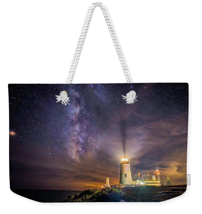 Astro Weekender Tote Bag featuring the photograph Starry Night at Pemaquid by Mark Papke