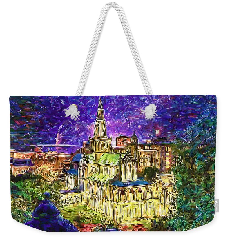 Paint Weekender Tote Bag featuring the painting Starry night in Glasgow by Nenad Vasic