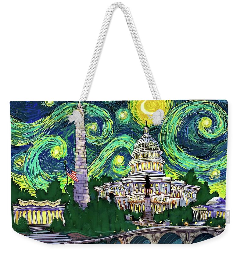 Vincent Weekender Tote Bag featuring the digital art Starry Night in Washington DC by Frank Harris