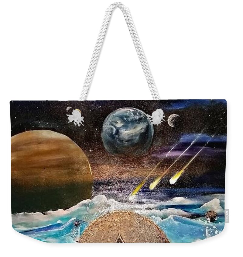 There's A Star Man Waiting In The Sky Weekender Tote Bag featuring the painting Starman by John Palliser