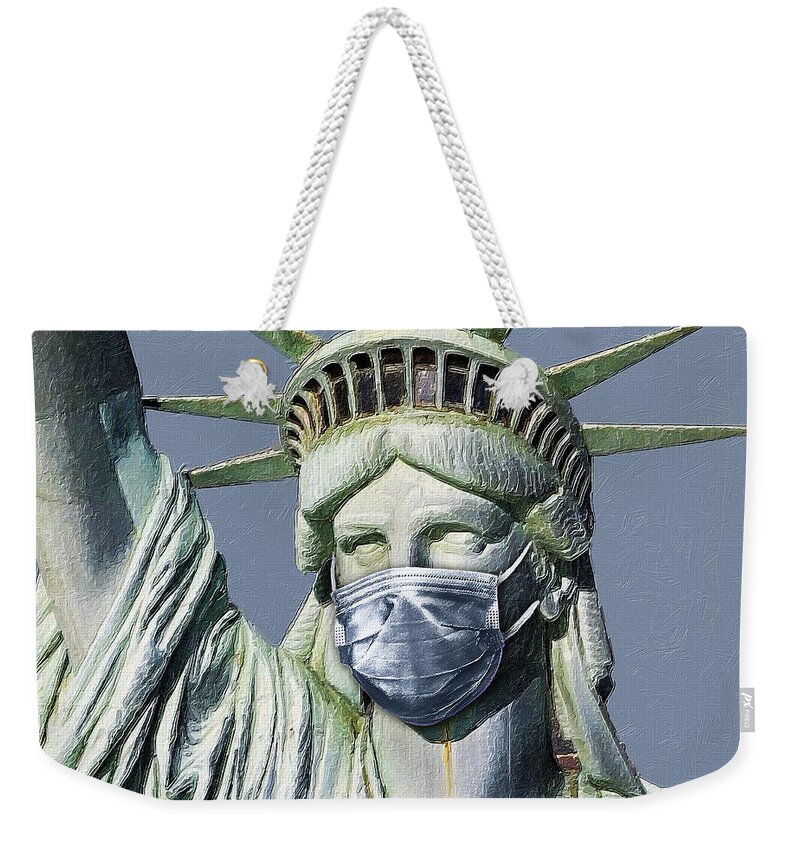 Covid 19 Weekender Tote Bag featuring the photograph Statue Of Liberty Corona Virus by Tony Rubino