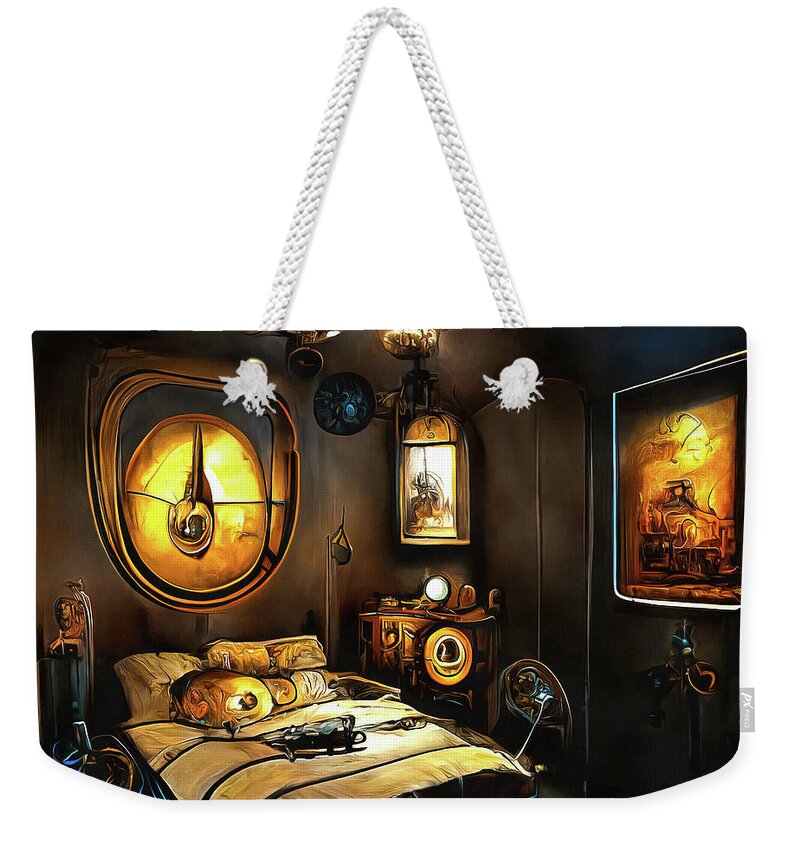 Steampunk Weekender Tote Bag featuring the digital art Steampunk Bedroom 01 by Matthias Hauser