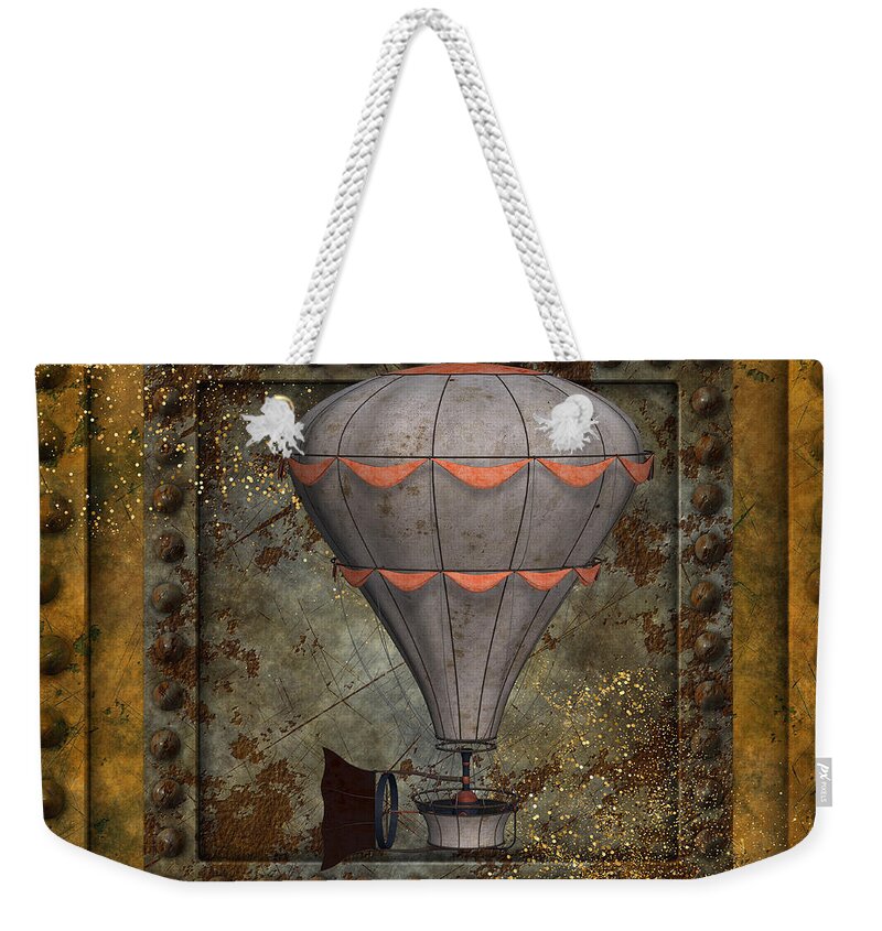 Wallart Weekender Tote Bag featuring the digital art Steampunk Hot Air Balloon by Tina Mitchell