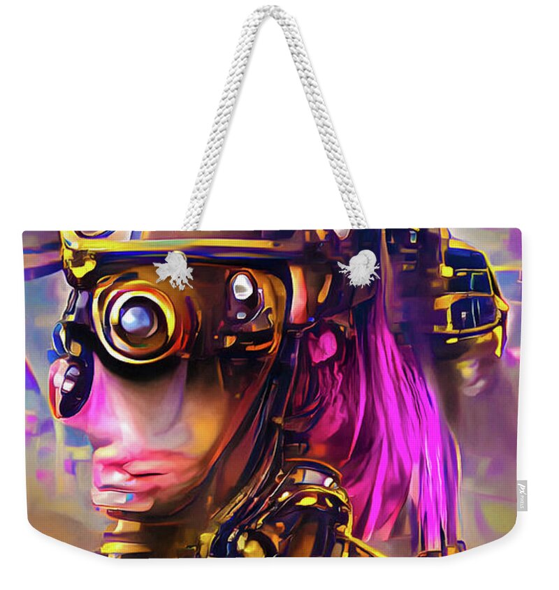 Steampunk Weekender Tote Bag featuring the digital art Steampunk meets Cybergoth 01 by Matthias Hauser