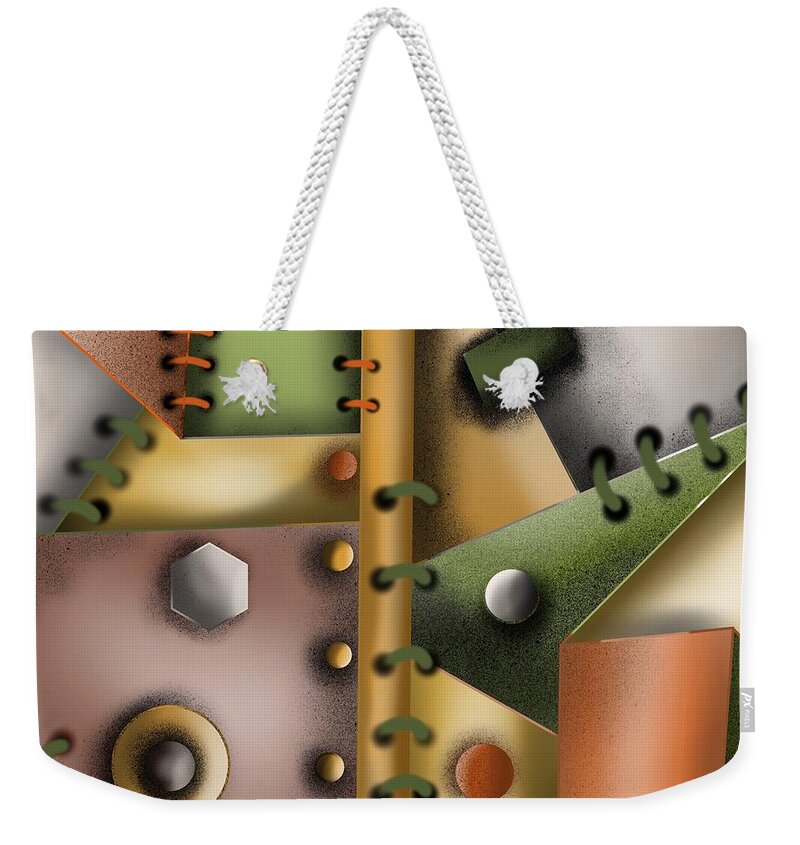 Steampunk Weekender Tote Bag featuring the painting Steampunk Patchwork by Patricia Piotrak