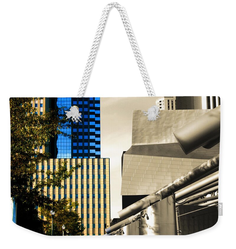 Architecture Weekender Tote Bag featuring the photograph Steel Architecture Shapes Millennium Park by Patrick Malon