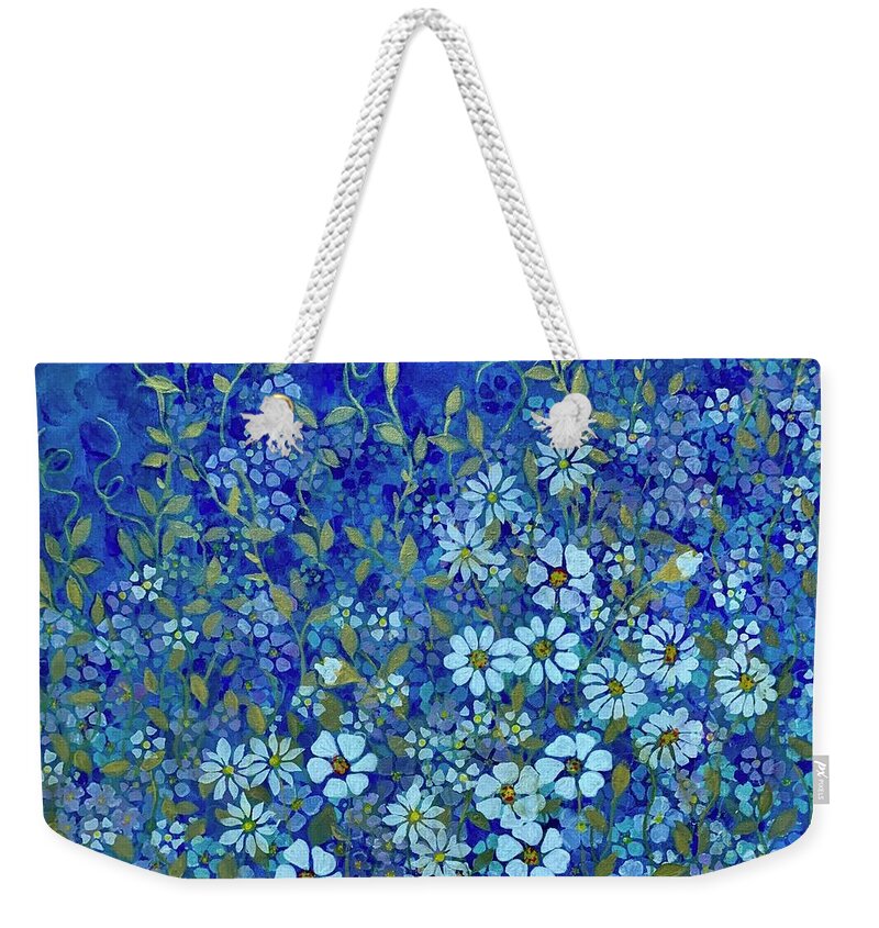 Stencil Weekender Tote Bag featuring the painting Stencil Me Blue by Barbara Landry