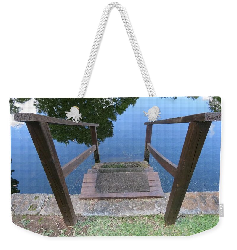 Lake Weekender Tote Bag featuring the photograph Stepping Into The Looking Glass by Ed Williams