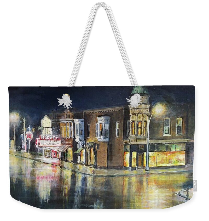 Harvey Illinois Weekender Tote Bag featuring the painting Stevenson Block by William Brody