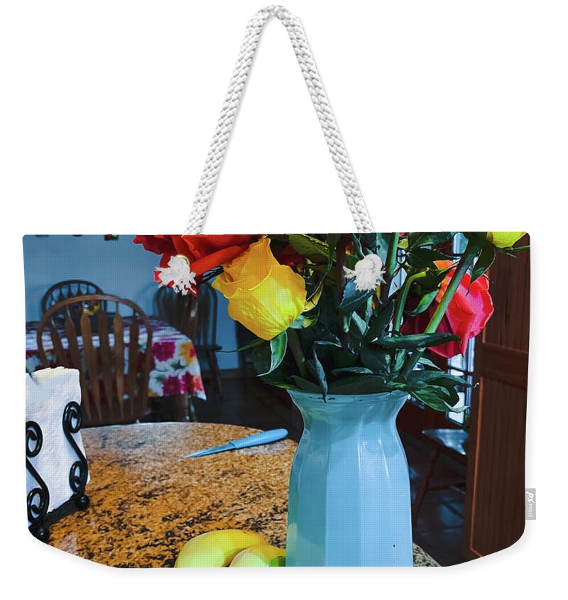 Bananas Weekender Tote Bag featuring the photograph Still Life with Knife by Grey Coopre
