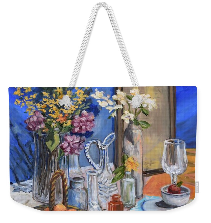 Still Life Weekender Tote Bag featuring the painting Still Life With Mirror by Eileen Patten Oliver
