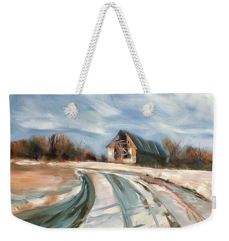 Red Barn Weekender Tote Bag featuring the painting Still Standing by Laura Toth