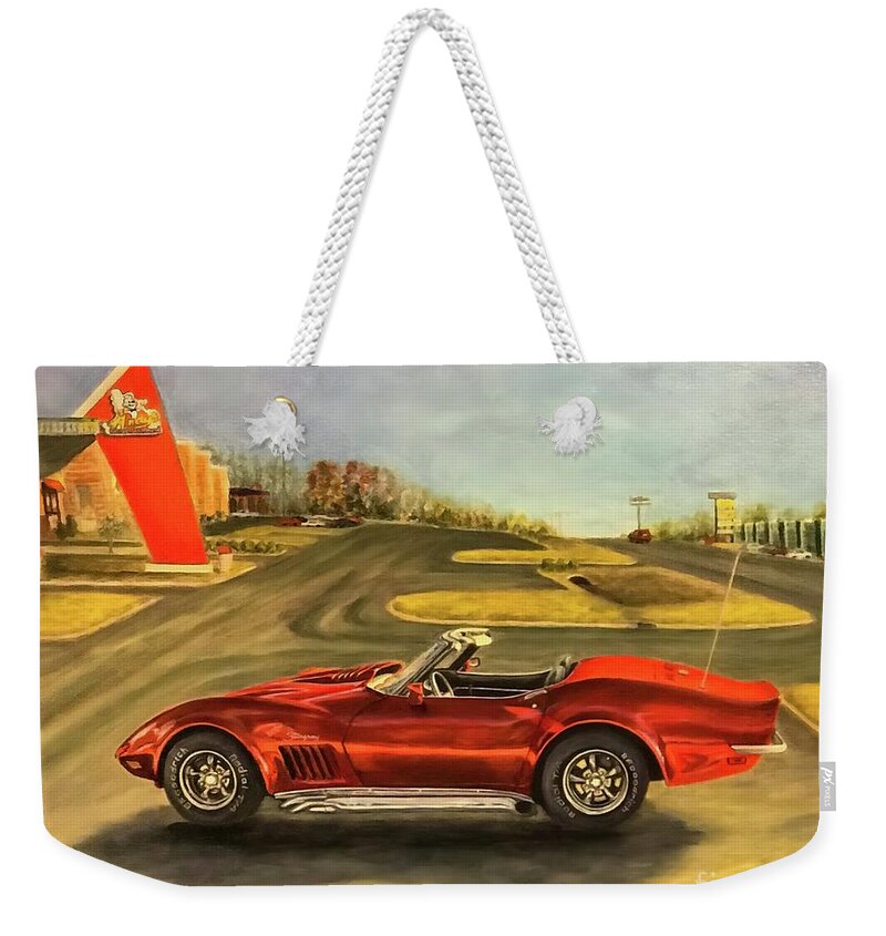 Corvette Weekender Tote Bag featuring the painting Stingray A Prized Possession by Sherrell Rodgers