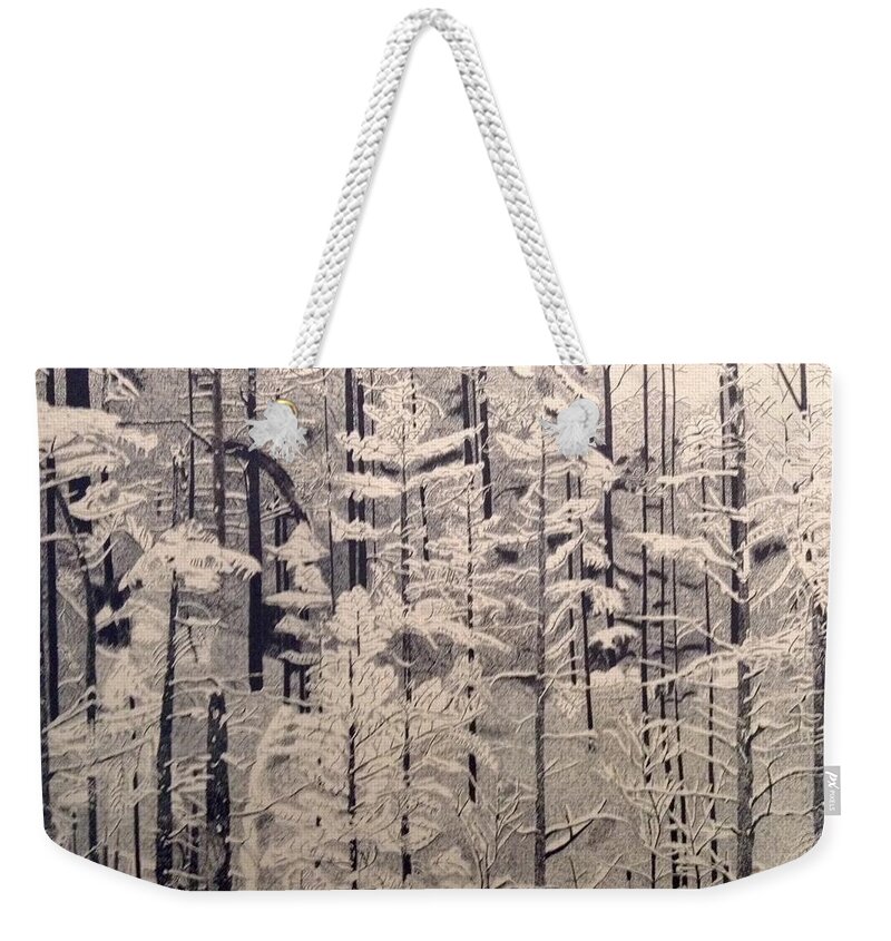 Black Weekender Tote Bag featuring the drawing Stippled Forest by Bryan Brouwer