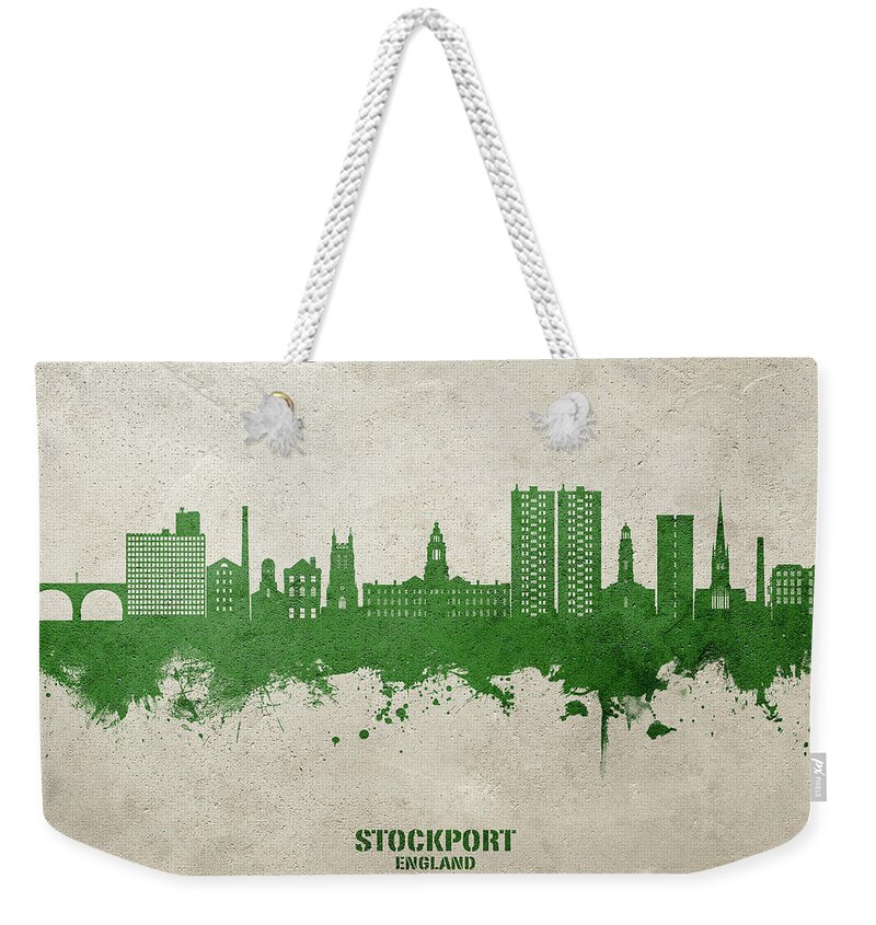 Stockport Weekender Tote Bag featuring the digital art Stockport England Skyline #02 by Michael Tompsett