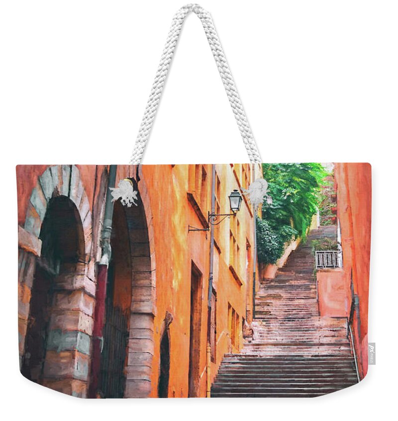 Lyon Weekender Tote Bag featuring the photograph Stone Steps of Vieux Lyon France by Carol Japp