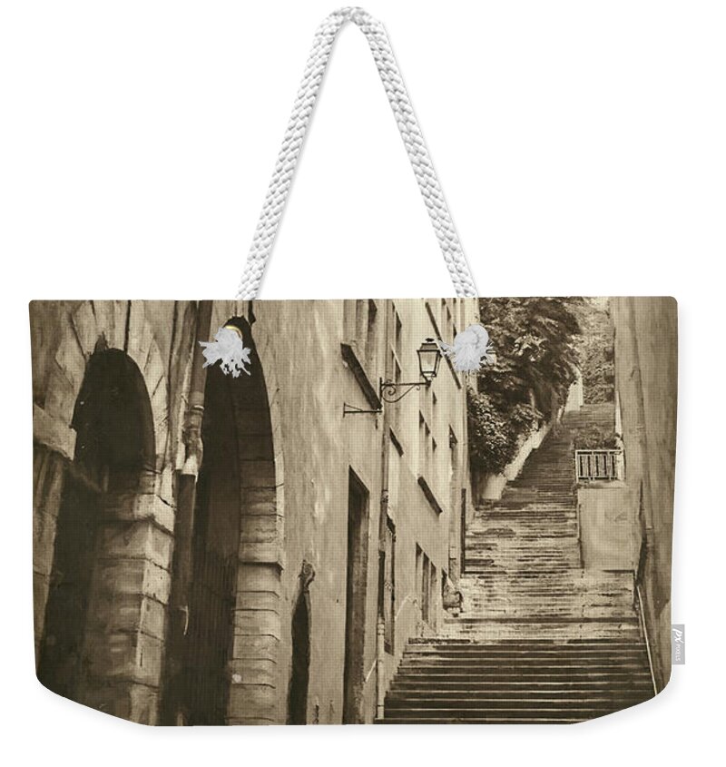 Lyon Weekender Tote Bag featuring the photograph Stone Steps of Vieux Lyon France Vintage by Carol Japp