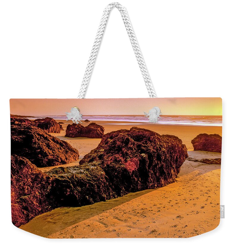 West Coast Weekender Tote Bag featuring the photograph Stoney Beach by Randy Bradley
