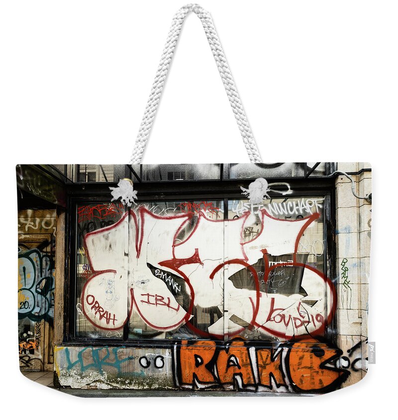 Seattle Weekender Tote Bag featuring the photograph Storefront Grafetti by Cindy Archbell