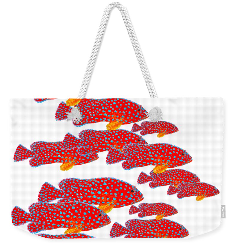 Fish Weekender Tote Bag featuring the painting Strawberry Grouper Fish School by Jan Matson