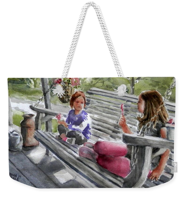 Children Weekender Tote Bag featuring the painting Strawberry Ice Cream by Martha Tisdale