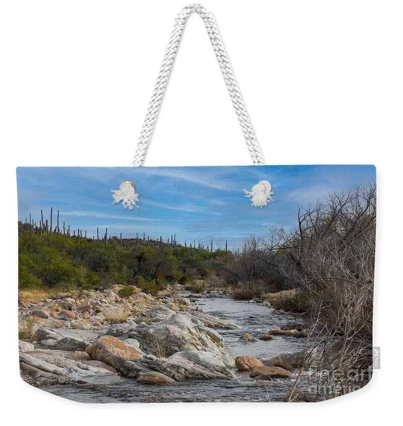 Stream In Catalina Mountains Weekender Tote Bag featuring the digital art Stream in Catalina Mountains by Tammy Keyes