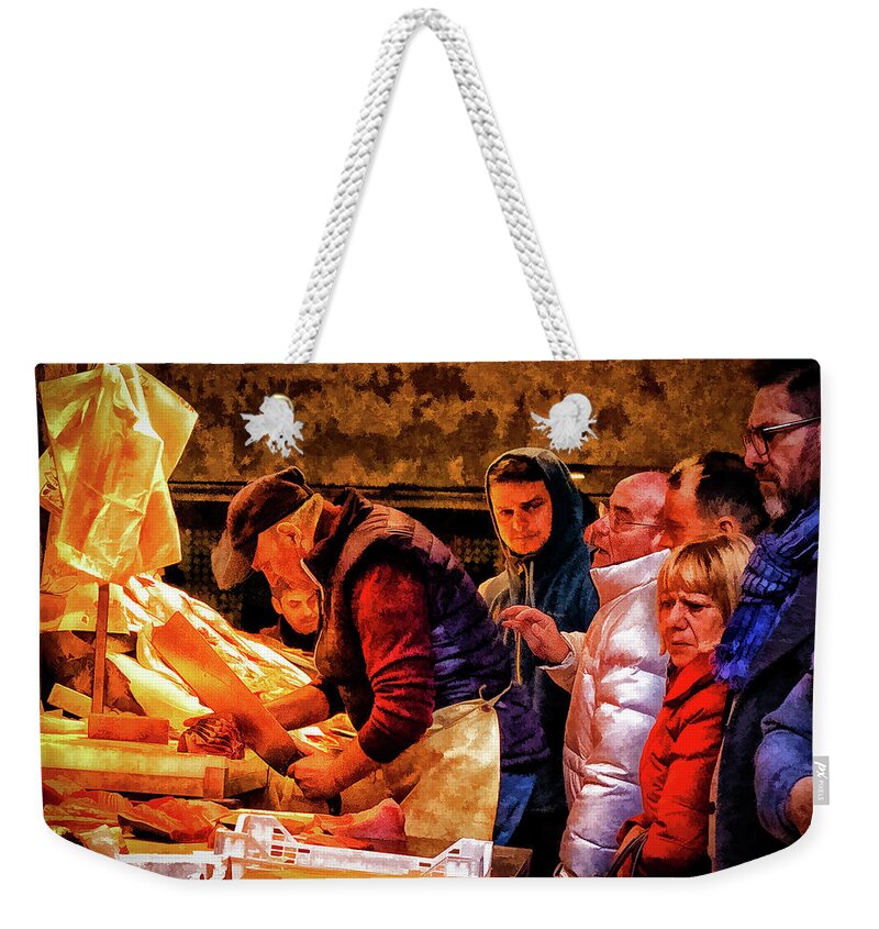 Catania Weekender Tote Bag featuring the photograph Street Butcher in Catania, Sicily by Monroe Payne