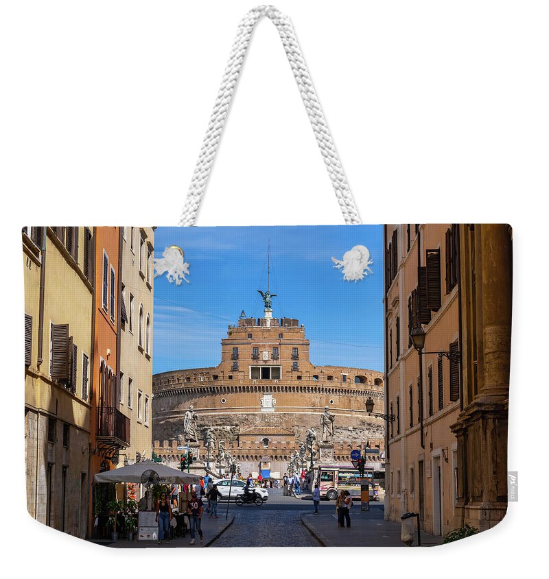 Rome Weekender Tote Bag featuring the photograph Street View To Castel Sant Angelo In Rome by Artur Bogacki