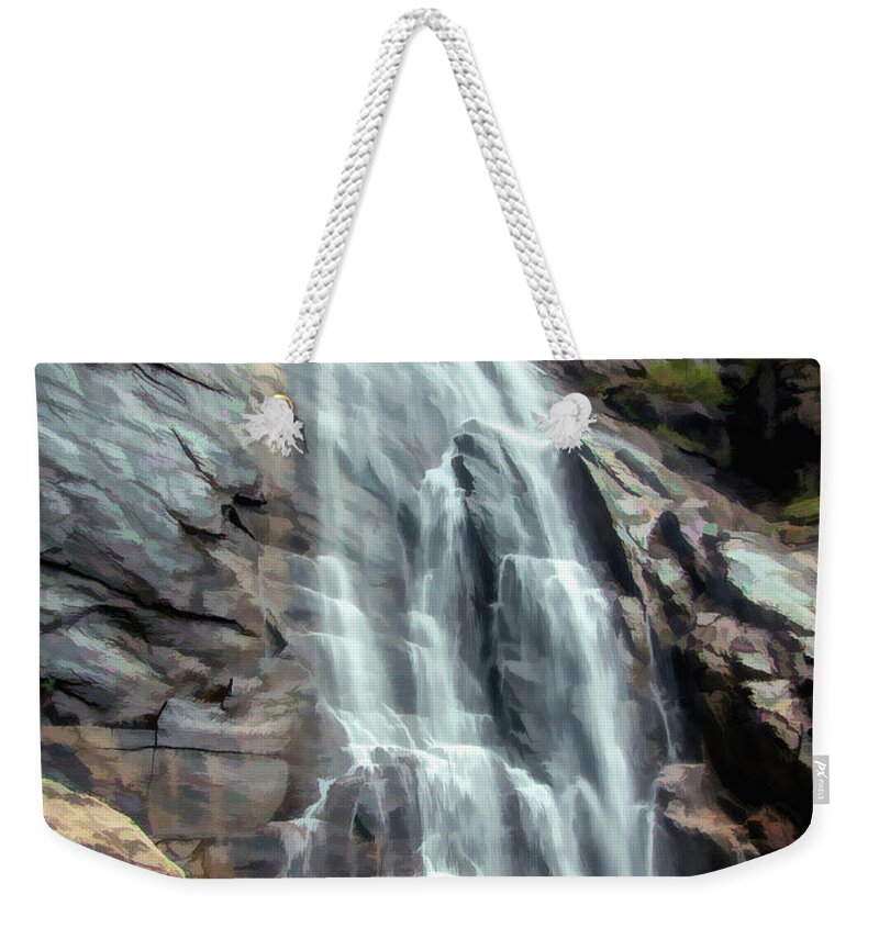 Hickory Nut Falls Weekender Tote Bag featuring the digital art Stunning Hickory Nut Falls by Amy Dundon