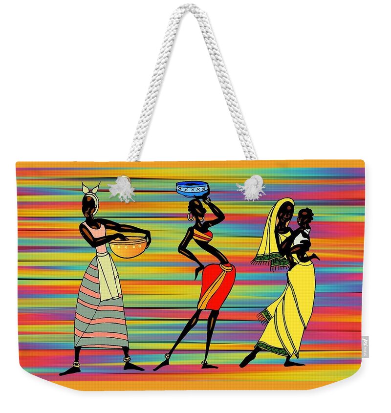 African Weekender Tote Bag featuring the painting Stylized African Women by Nancy Ayanna Wyatt