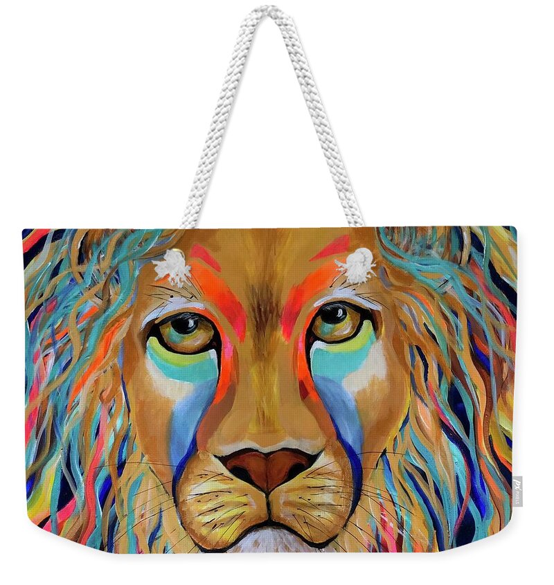Lion Weekender Tote Bag featuring the painting Stylized Lion by Barbara Landry