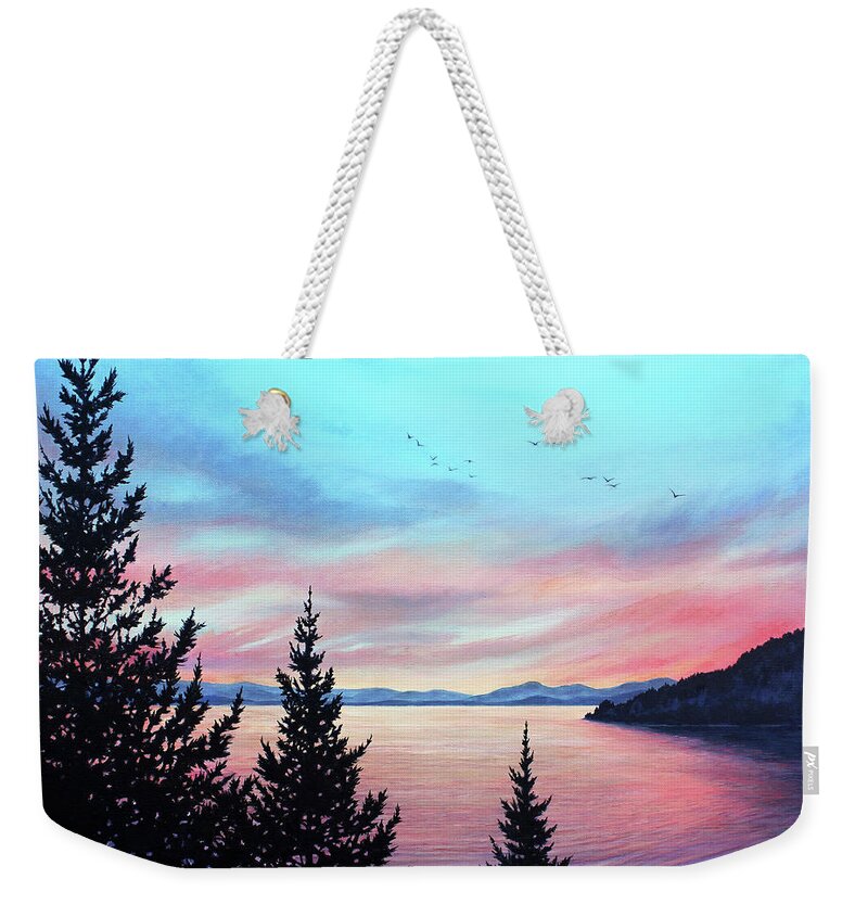 Sunset Weekender Tote Bag featuring the painting Sublime Skies by Lucy West