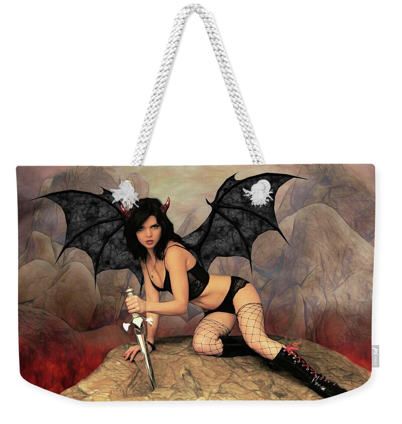 Rebel Weekender Tote Bag featuring the photograph Succubus With Dagger by Jon Volden