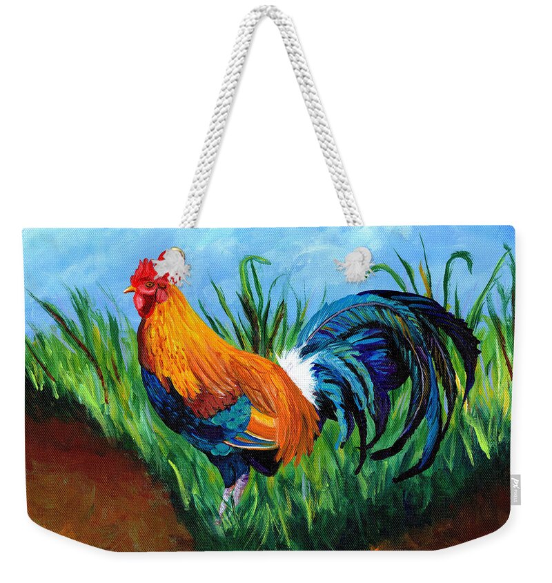 Rooster Painting Weekender Tote Bag featuring the painting Sugar Cane Rooster by Marionette Taboniar