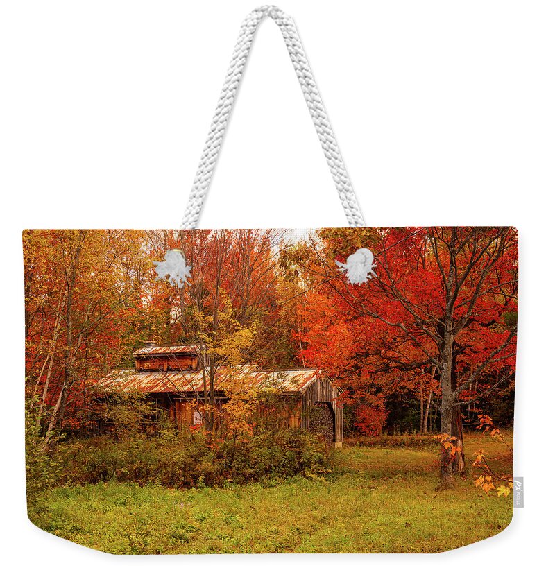 Enfield Sugar House Weekender Tote Bag featuring the photograph Sugar Shack in Autumn by Jeff Folger