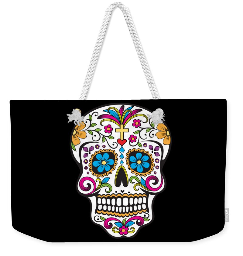 Halloween Weekender Tote Bag featuring the digital art Sugar Skull Day of the Dead by Flippin Sweet Gear