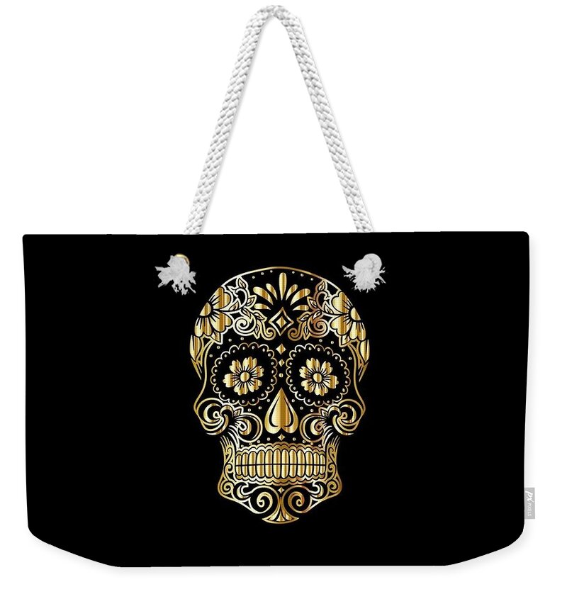Sugar Weekender Tote Bag featuring the mixed media Sugar Skull by Nancy Ayanna Wyatt