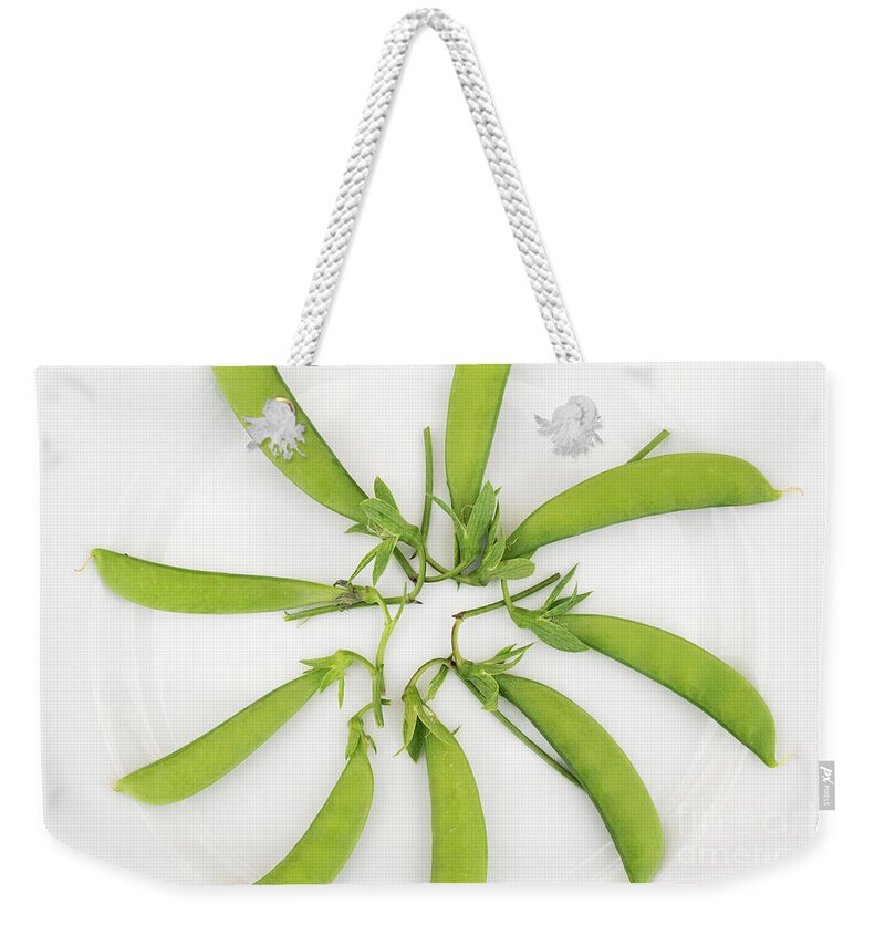 Pea Sugar Ann Weekender Tote Bag featuring the photograph Sugarsnap Peas Pattern by Tim Gainey