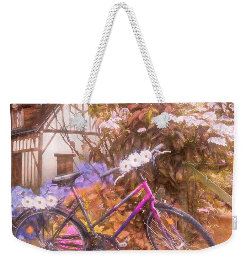 Barns Weekender Tote Bag featuring the photograph Summer Cycling in Flowers Painting by Debra and Dave Vanderlaan