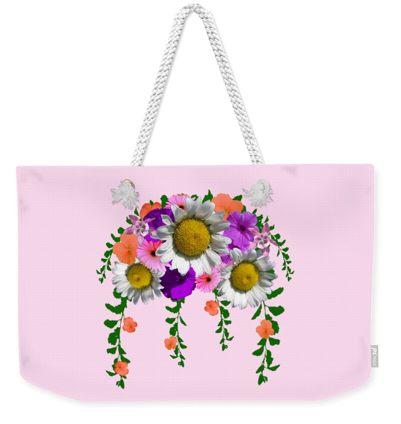 Summer Weekender Tote Bag featuring the digital art Summer Daisy Floral Bouquet by Delynn Addams