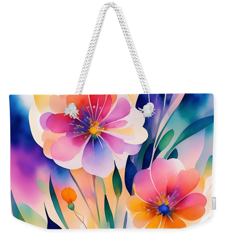 Abstract Weekender Tote Bag featuring the digital art Summer Flowers - 1 by Philip Preston