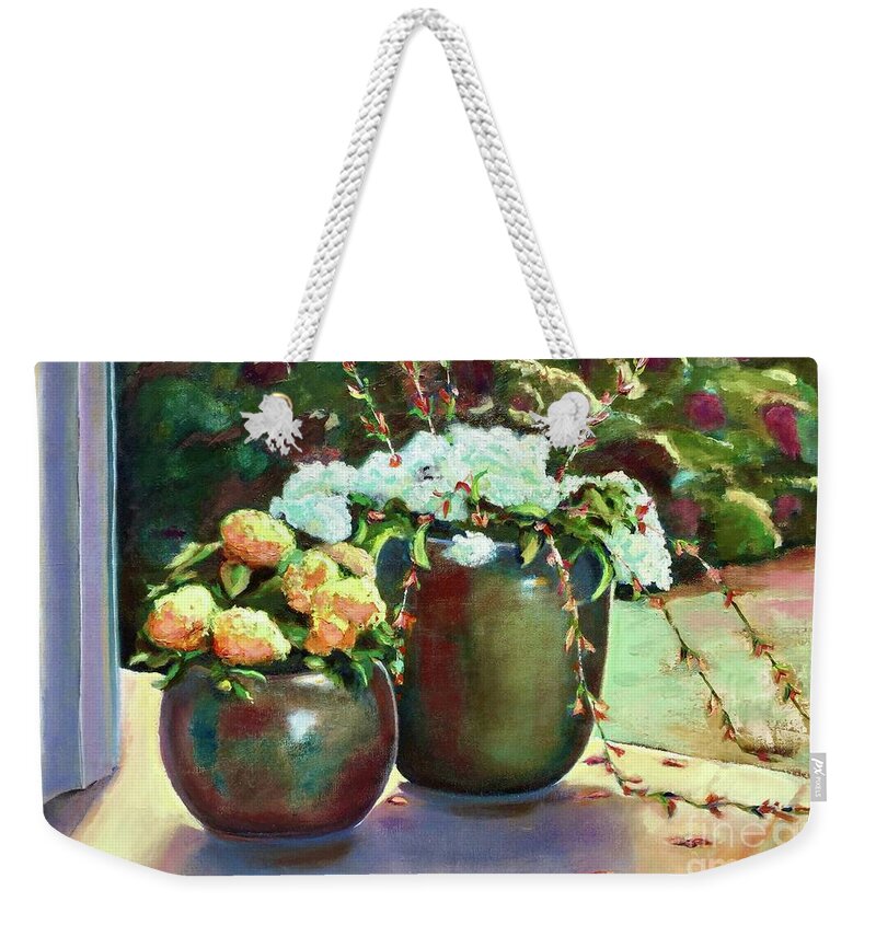Pots Weekender Tote Bag featuring the painting Summer garden by Lana Sylber
