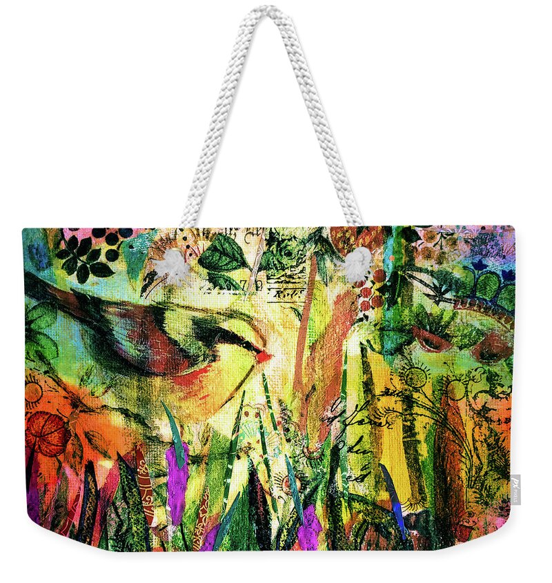 Bird Weekender Tote Bag featuring the mixed media Summer Glow by Deborah Cherrin