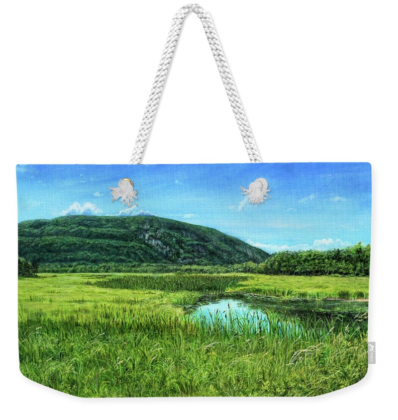 Champlain Mountain Weekender Tote Bag featuring the painting Summer in Acadia by Shana Rowe Jackson