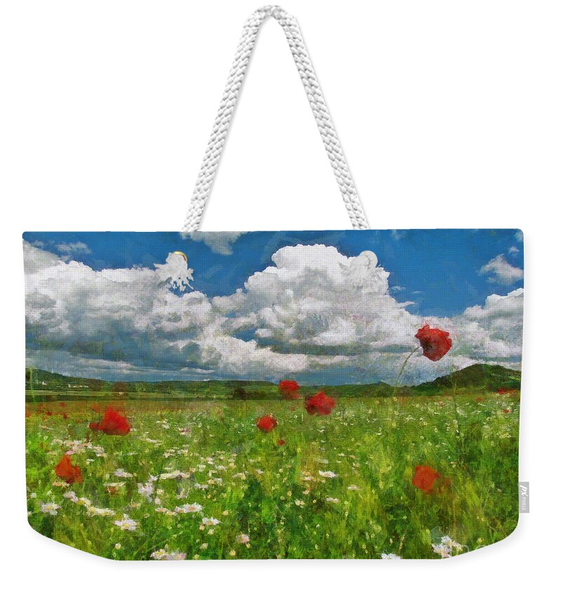 Landscape Weekender Tote Bag featuring the painting Summer landscape by Alexa Szlavics